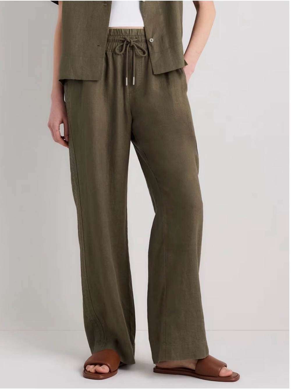 Quince 100% Linen Olive Wide-LegPants